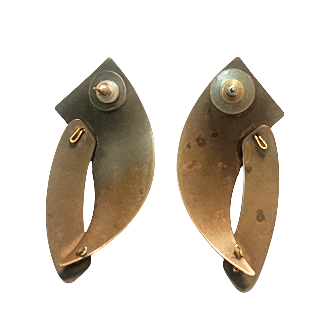 Brutalist Enamel Mix Media Copper, Gold, Brass Vintage Earrings