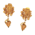 Gorgeous CRAFT Signed Seashell Pearl Dangle Vintage Brushed Gold Gold-Plated Clip-on Earrings