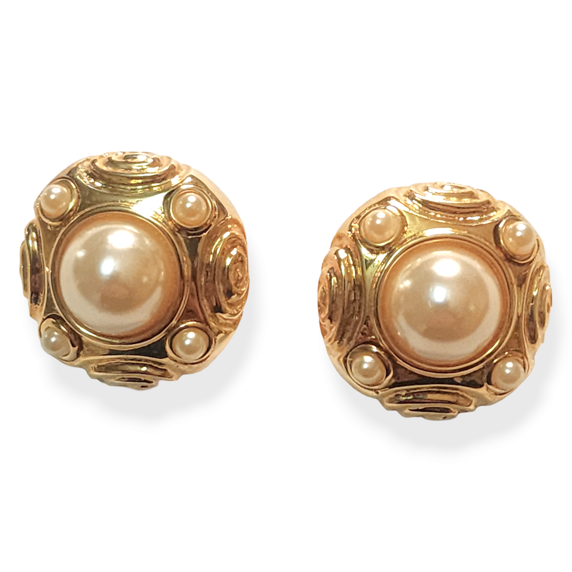 Etruscan Baroque Pearl Gold Plated Clip-on Vintage Earrings
