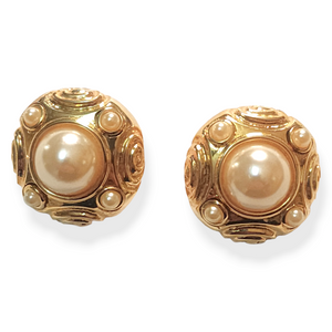 Etruscan Baroque Pearl Gold Plated Clip-on Vintage Earrings