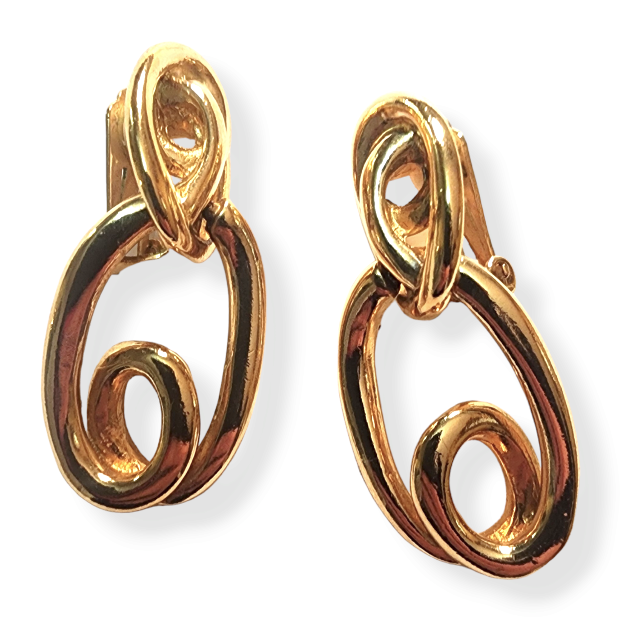 Swirl Chain Link Dangle Drop Gold Plated Vintage Earrings