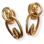 Swirl Chain Link Dangle Drop Gold Plated Vintage Earrings