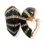 Stunning St. John Black Enamel and Diamante Gold-Plated Clip-on Earrings - Timeless Statement Jewelry