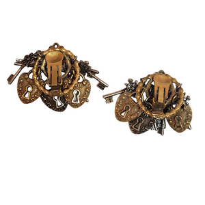 Skeleton Key Padlock Charm Dangle Drop Vintage Victorian Earrings