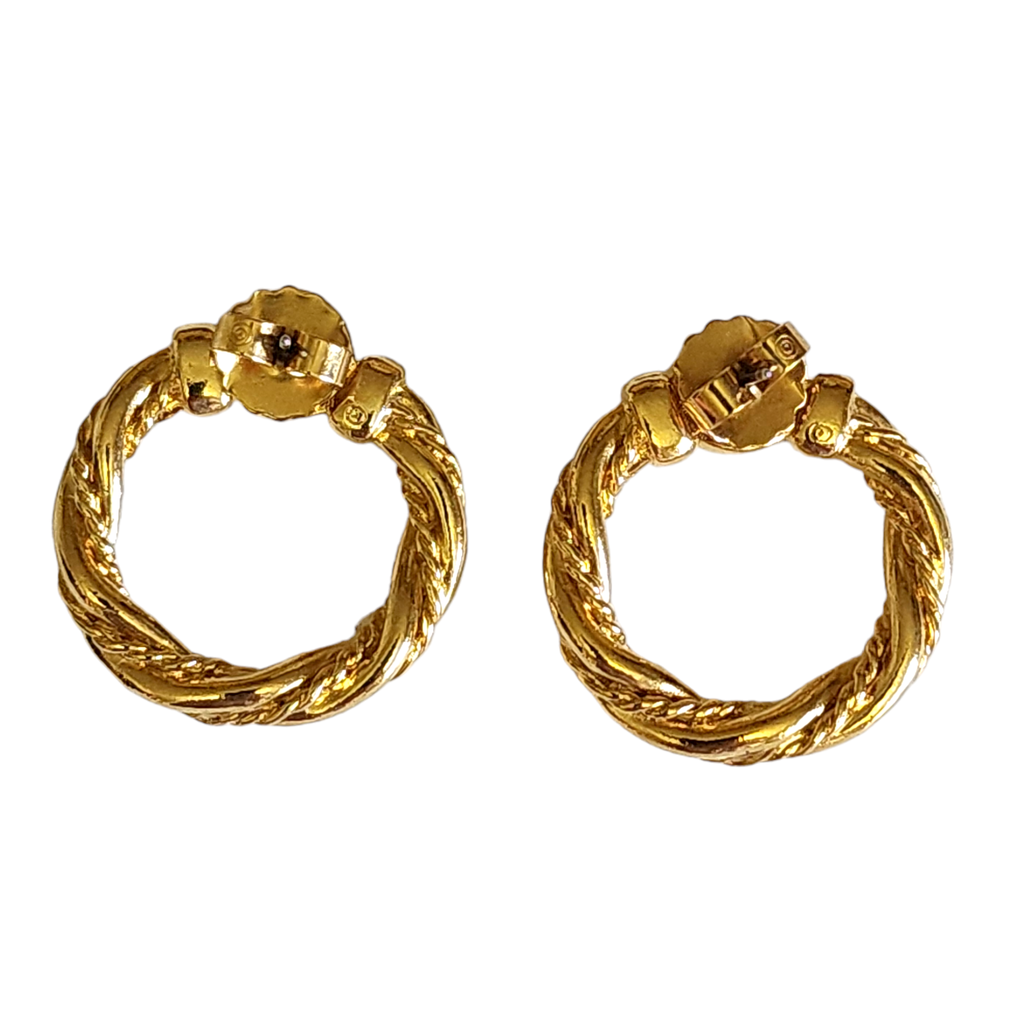 Twisted Rope Wreath Open Circle Hoop Gold Plated Earrings, Doorknocker Earrings