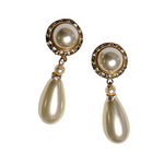 Vintage Faux Pearl and Rhinestone Dangle Drop Gold Tone Earrings