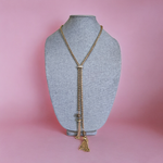 Gorgeous Long Lariat Rhinestone Gold Plated Wheat Chain Necklace.