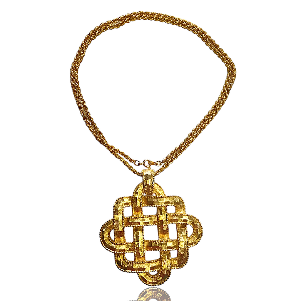 Oversized Coro Textured Celtic Style Gold Plated Pendant Rope Necklace