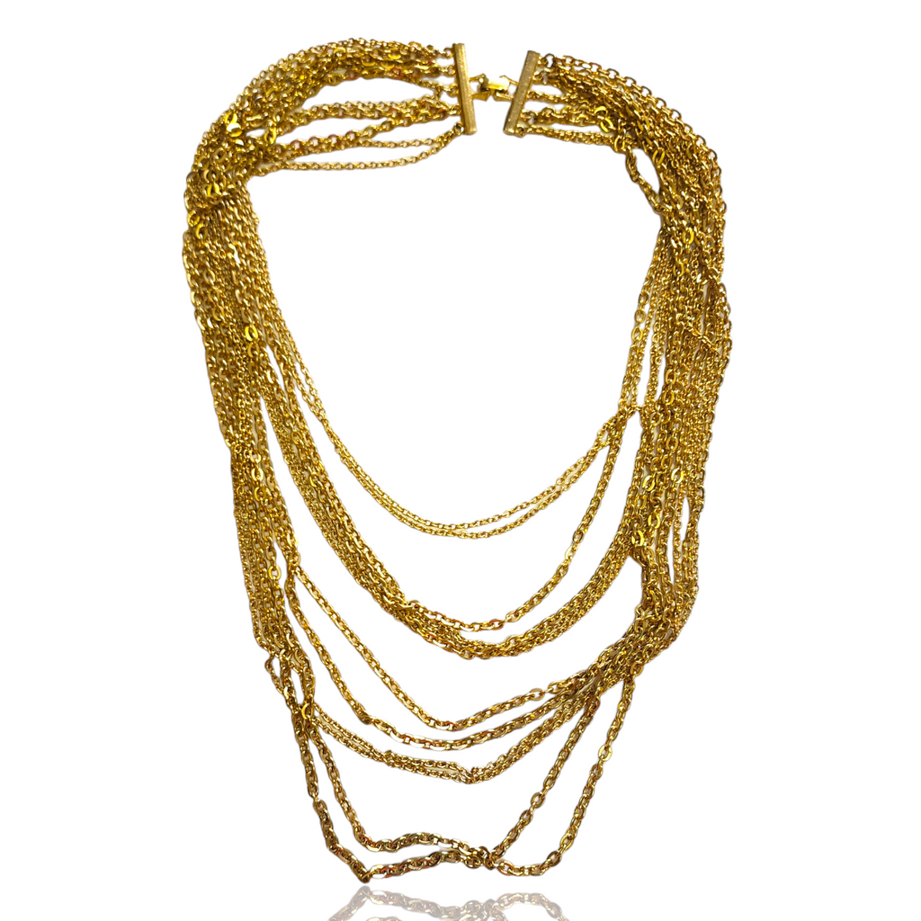 12 Strand Gold Tone Chain Vintage Necklace