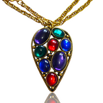 Jewel Tone Lucite Cabochon Teardrop Brooch Pin Pendant Necklace, Moghul Style Pendant Brooch