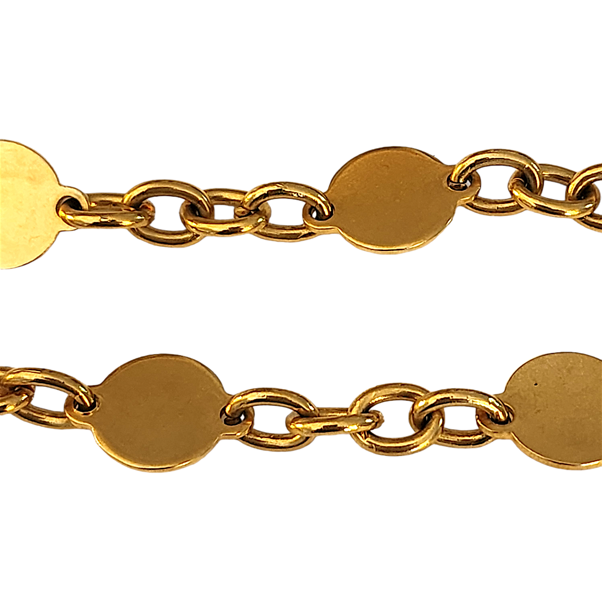32" Flat Coin Link Gold Plated Vintage Necklace