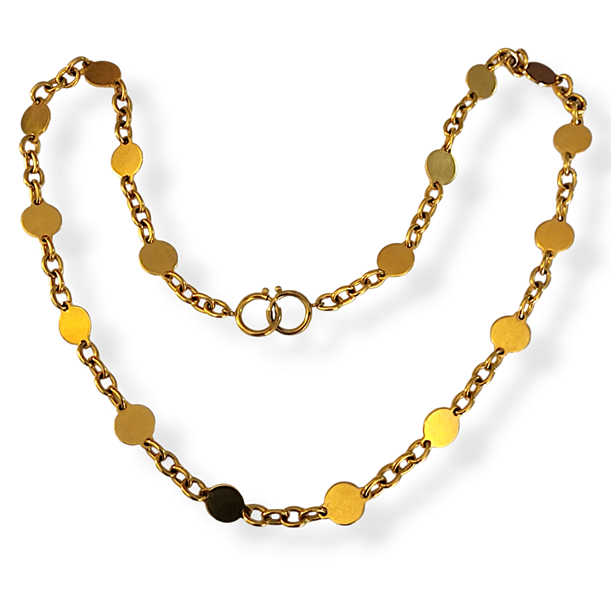 32" Flat Coin Link Gold Plated Vintage Necklace