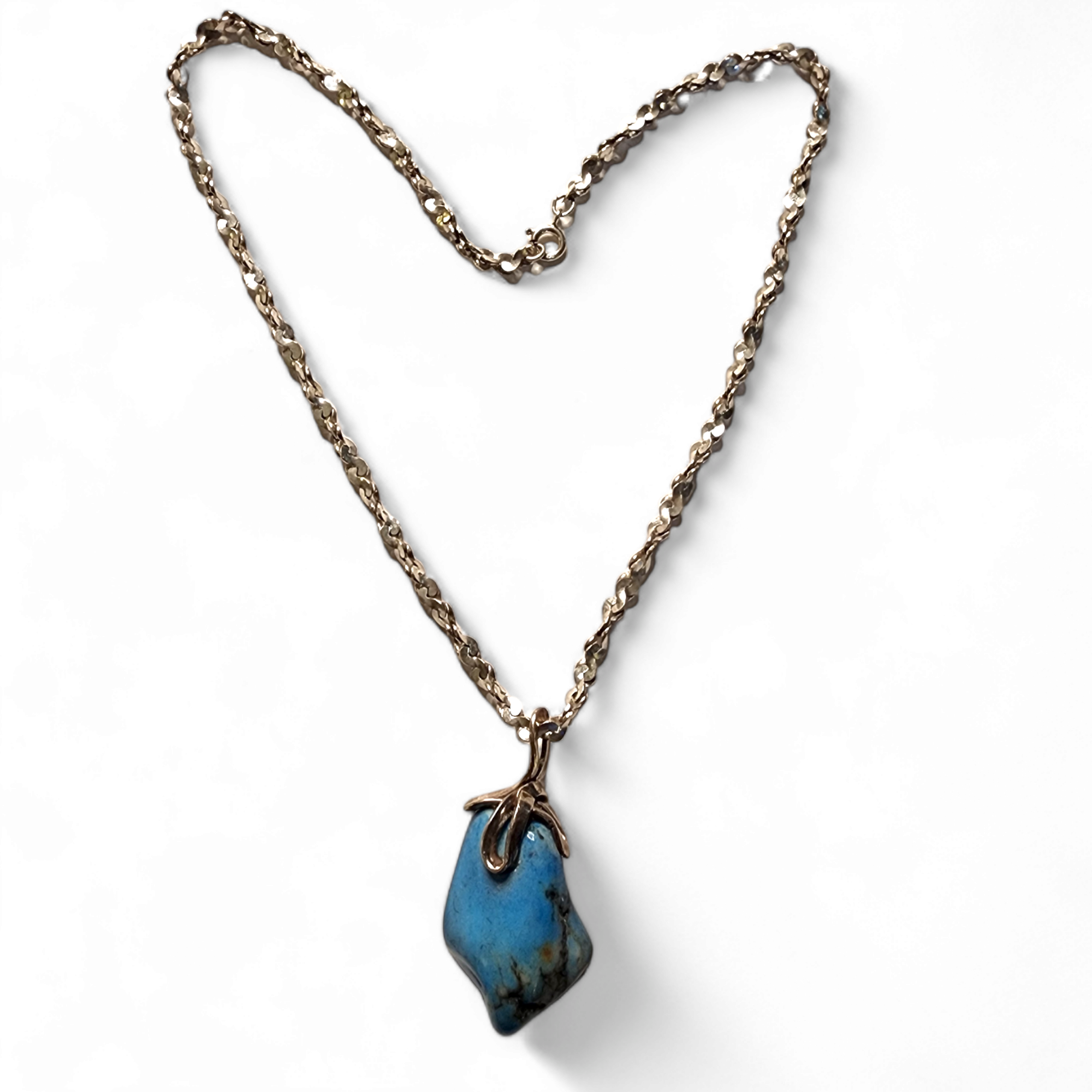 Sterling Silver Turquoise Nugget Pendant Vintage Necklace