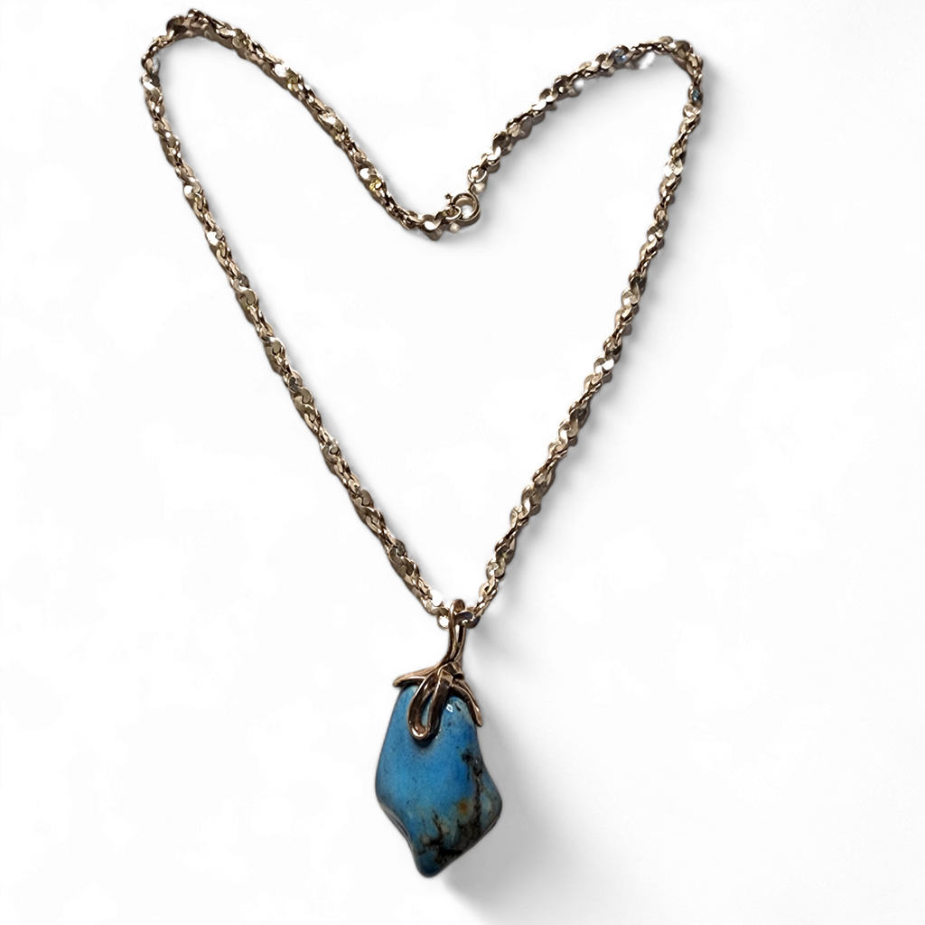 Sterling Silver Turquoise Nugget Pendant Vintage Necklace