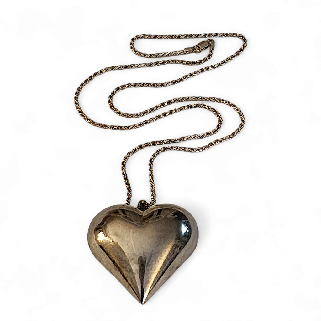 Sterling Silver Large 3D Puffy Heart Rope Chain Vintage Necklace