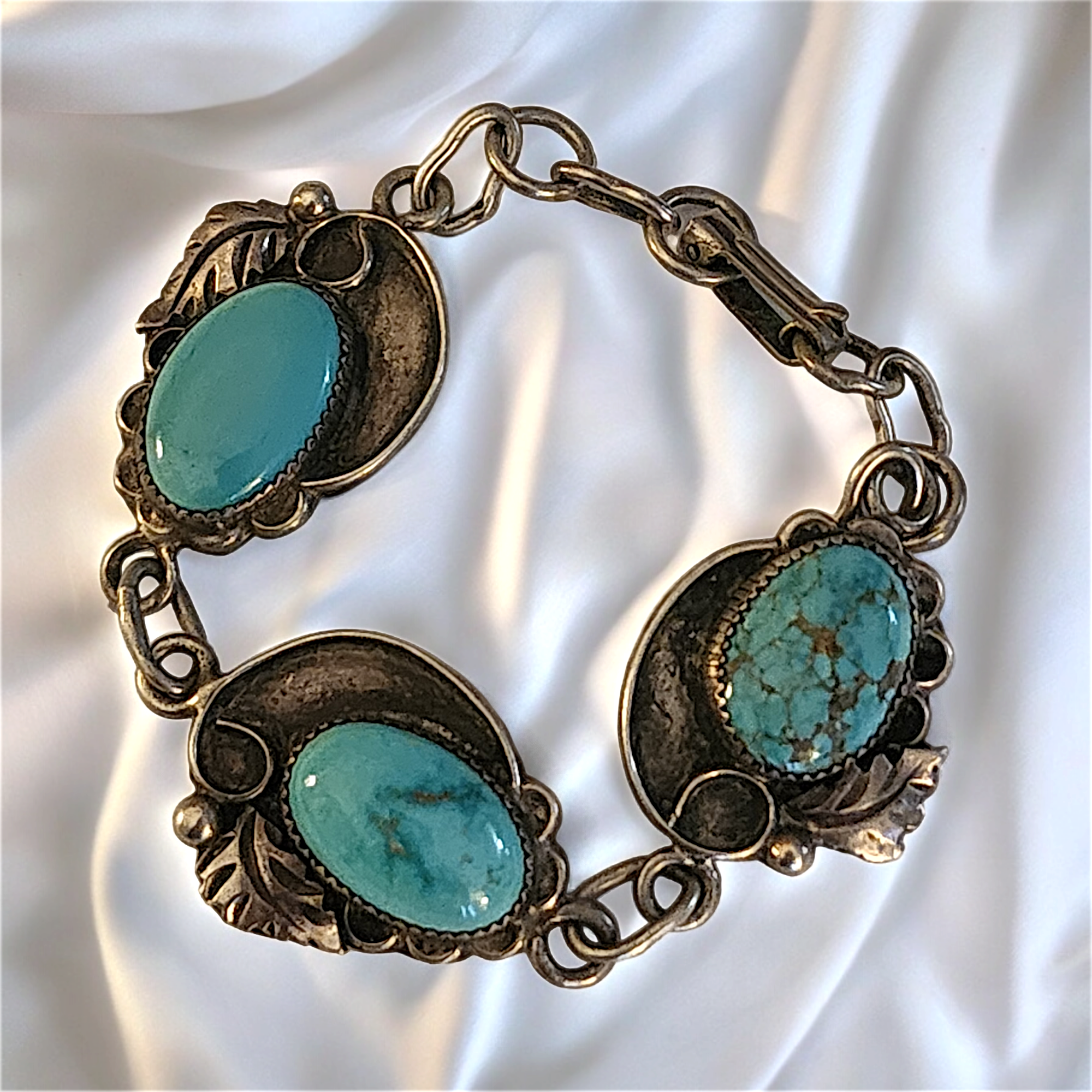 Vintage Large Sleeping Beauty Turquoise Sterling Silver Navajo Bracelet