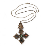 Sterling Silver Ornate Gemstone Cross Vintage Necklace