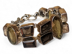 Vintage Sterling Silver Smoky Quartz & Citrine Gemstone Bracelet Toggle Clasp