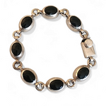 Vintage Artisan Mexico Sterling Silver Black Onyx Oval link Bracelet