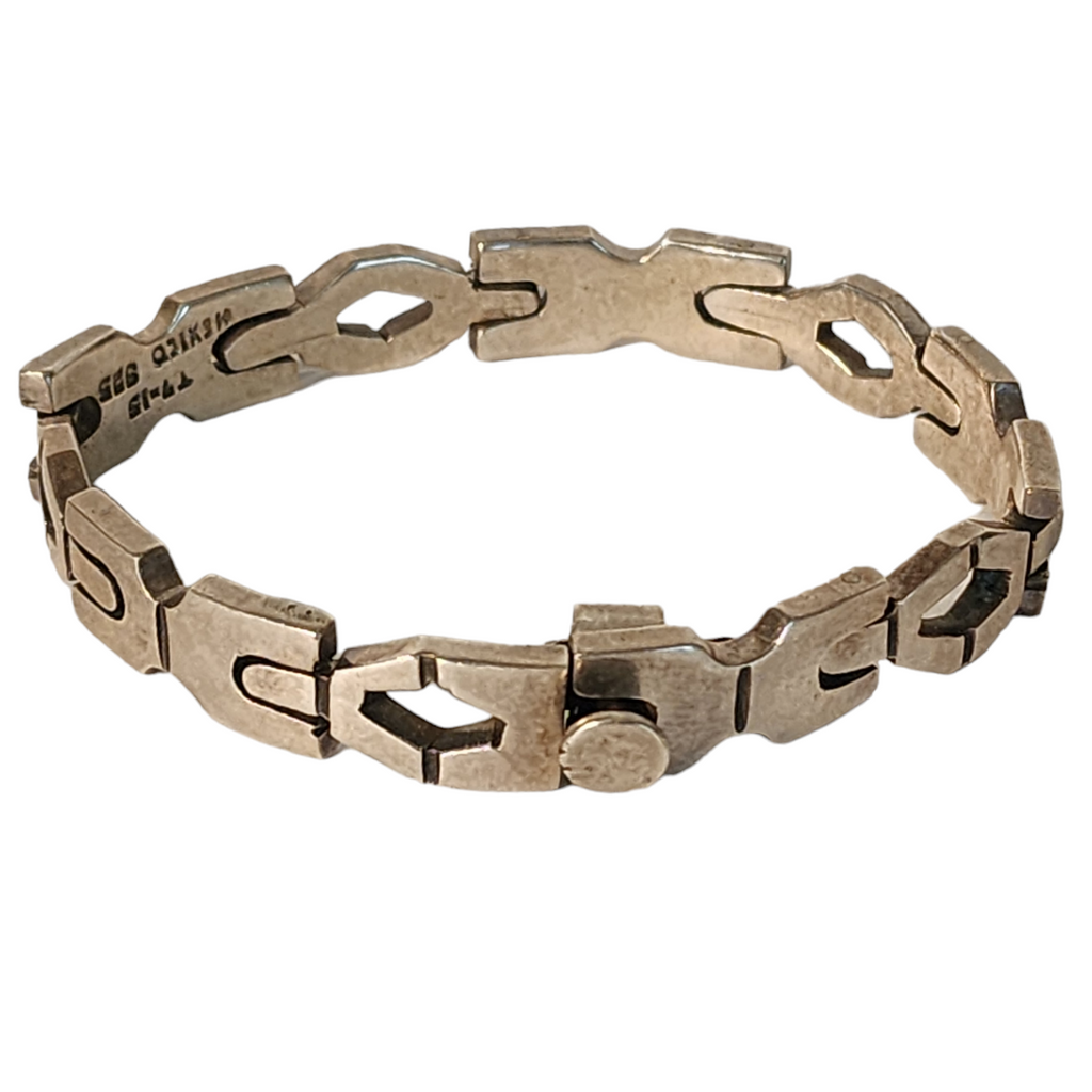 Vintage Solid Mexico Sterling Silver Interlocking Links Unisex Bracelet Hallmarked 925