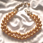Vintage Carolee Choker Double Strand Glass Gold Faux Pearl Gold Tone Necklace