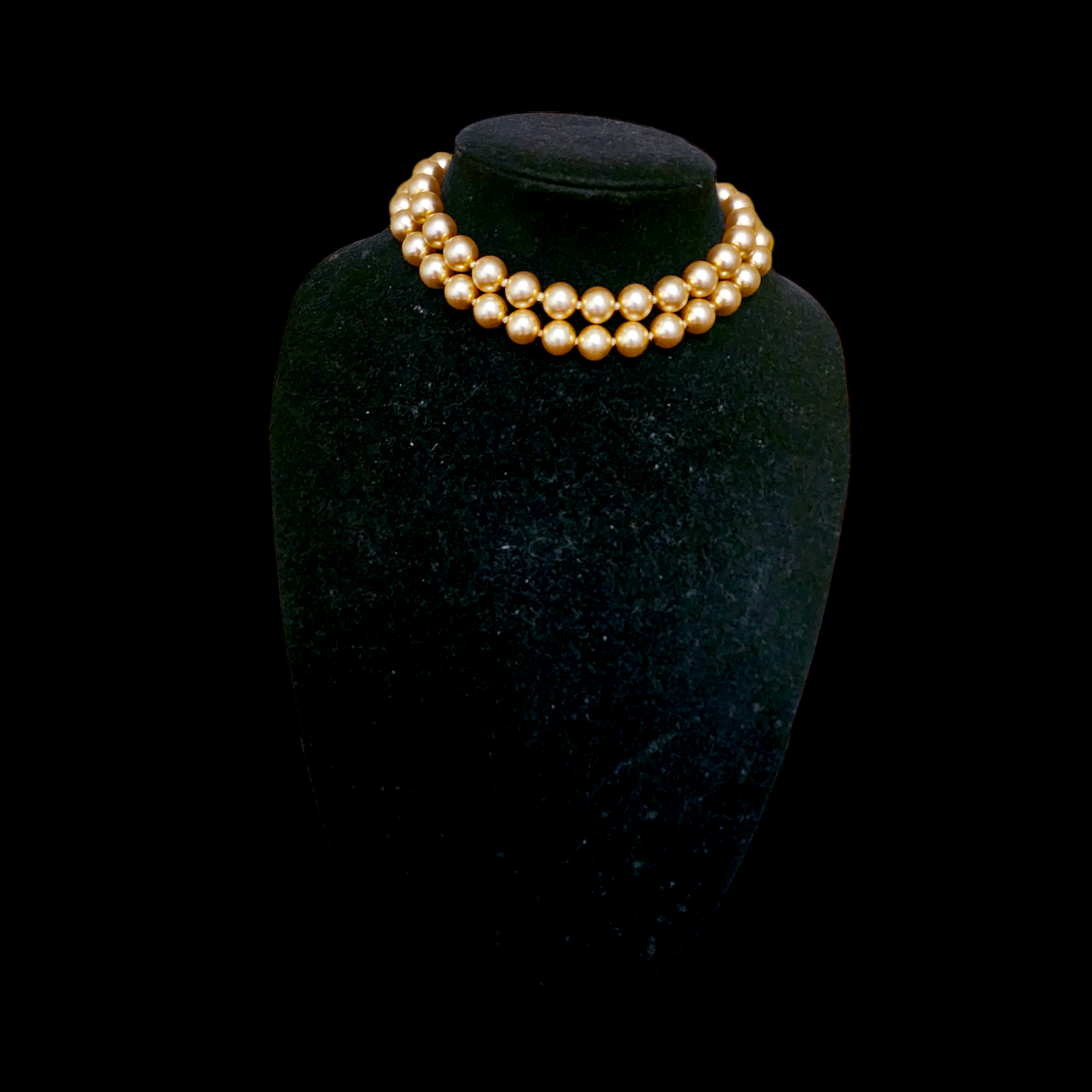 Vintage Carolee Choker Double Strand Glass Gold Faux Pearl Gold Tone Necklace