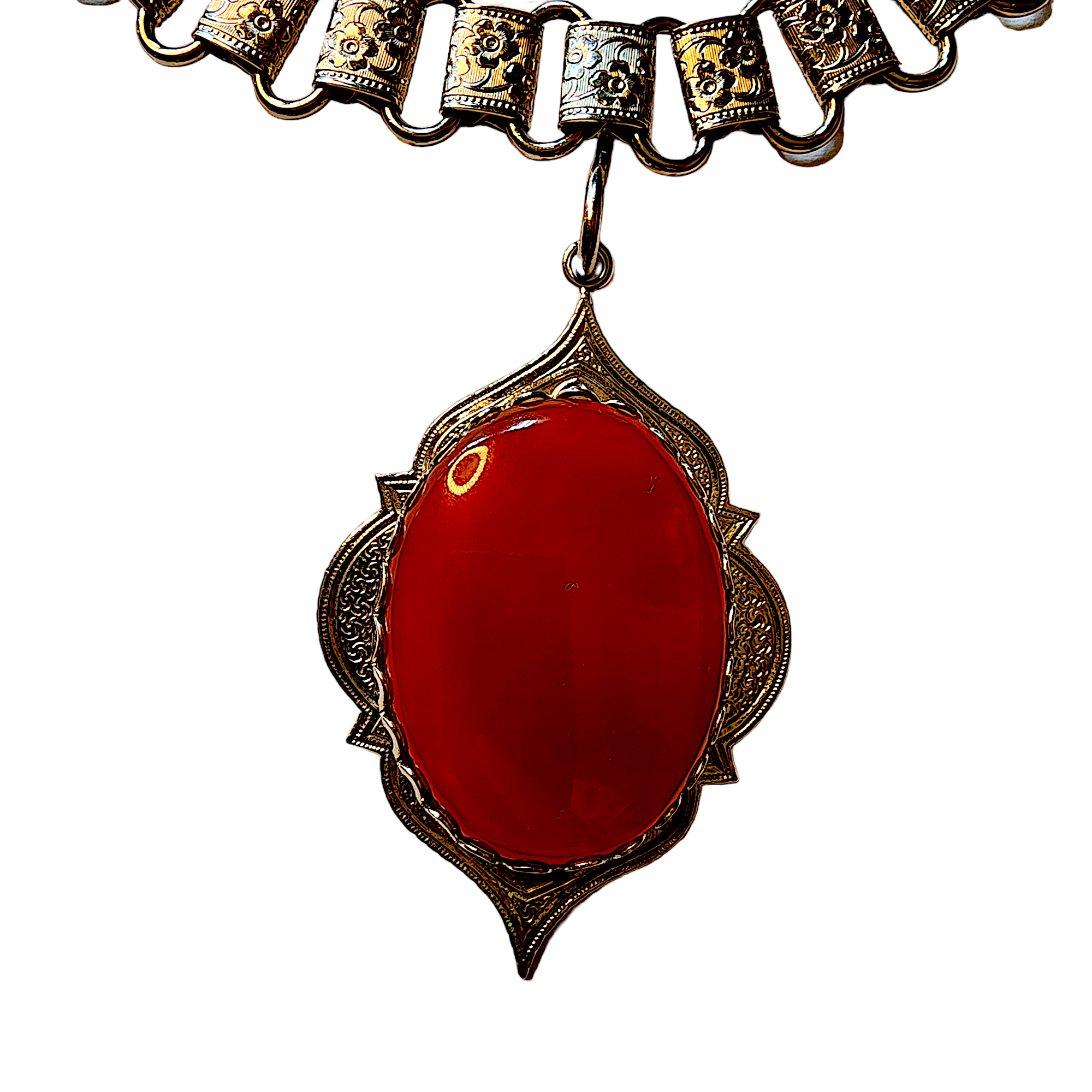 Victorian Style Book Chain w/Carnelian Vintage Pendant Necklace