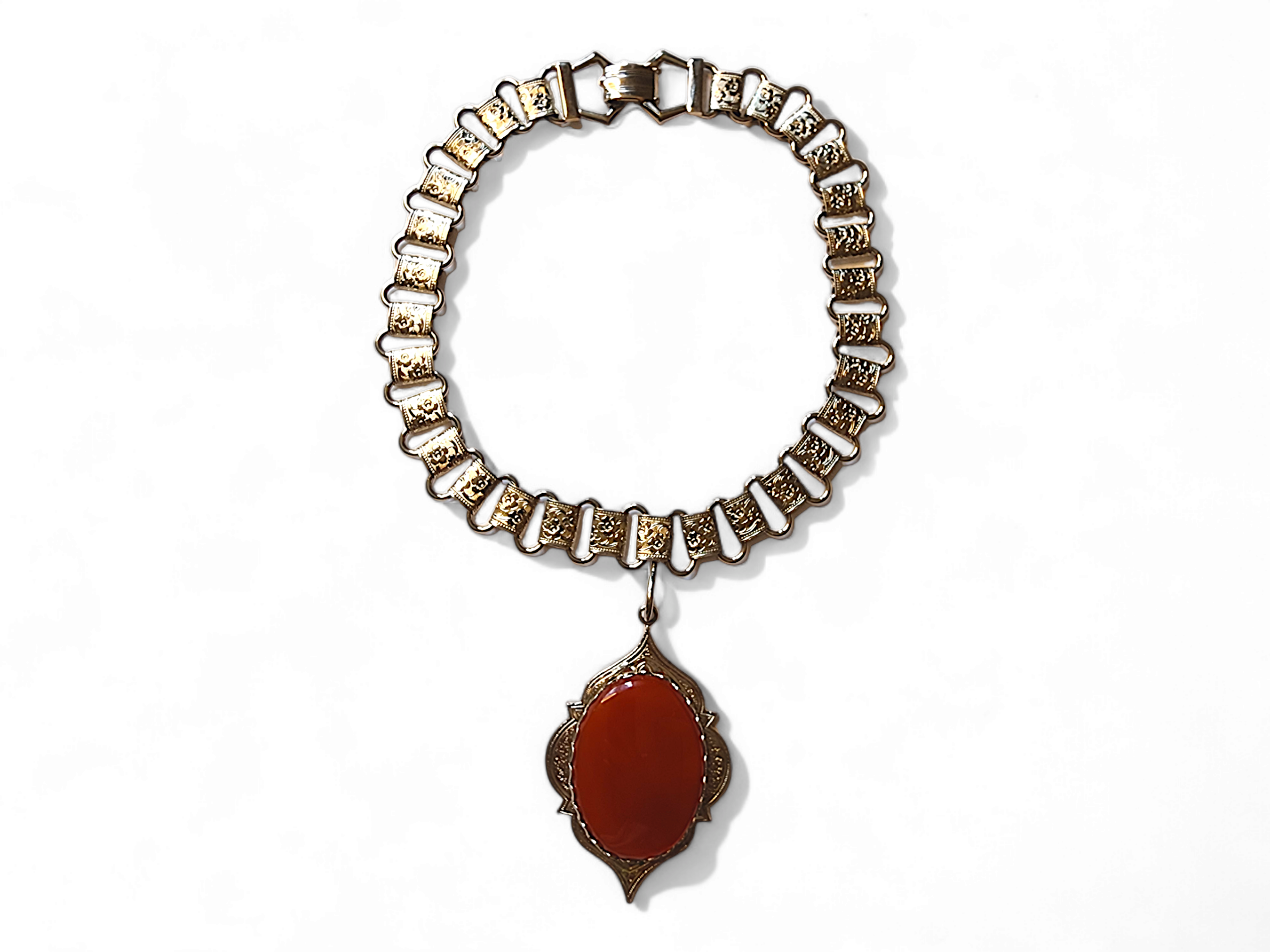 Victorian Style Book Chain w/Carnelian Vintage Pendant Necklace