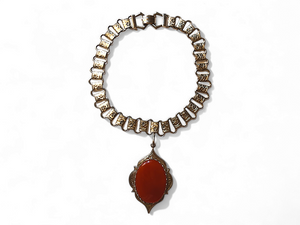 Victorian Style Book Chain w/Carnelian Vintage Pendant Necklace