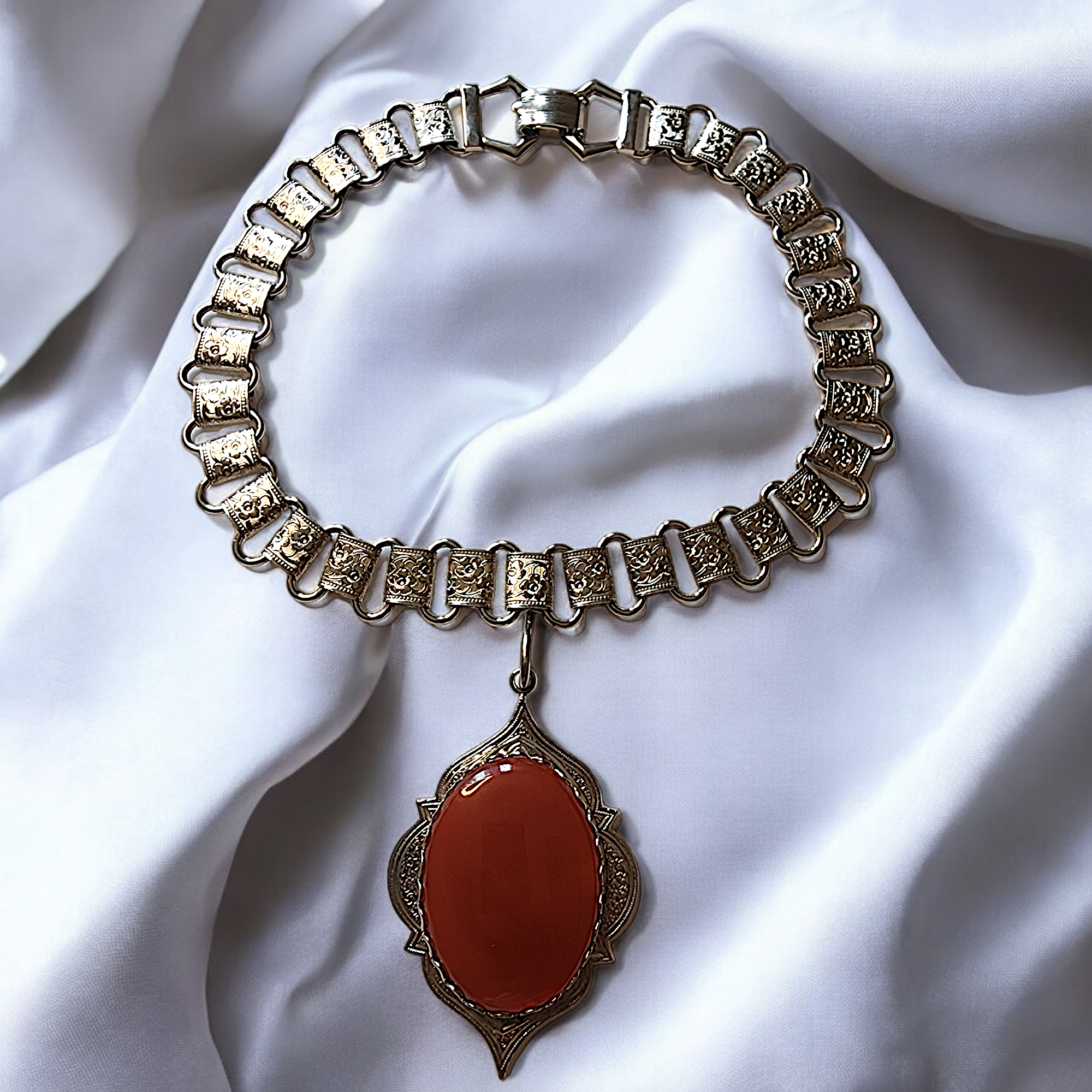 Victorian Style Book Chain w/Carnelian Vintage Pendant Necklace