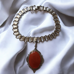 Victorian Style Book Chain w/Carnelian Vintage Pendant Necklace