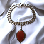 Victorian Style Book Chain w/Carnelian Vintage Pendant Necklace