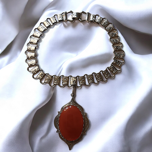 Victorian Style Book Chain w/Carnelian Vintage Pendant Necklace