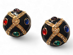Byzantine Moghul Domed Multicolor Cabochon Gold Plated Vintage Earrings