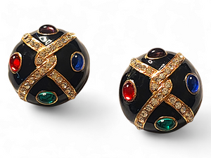 Byzantine Moghul Domed Multicolor Cabochon Gold Plated Vintage Earrings