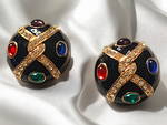 Byzantine Moghul Domed Multicolor Cabochon Gold Plated Vintage Earrings