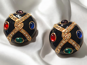 Byzantine Moghul Domed Multicolor Cabochon Gold Plated Vintage Earrings