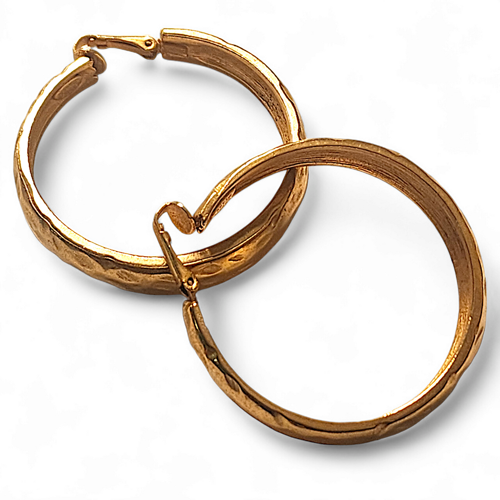 2" Kenneth Jay Lane Hammered Gold Plated Clip-On Hoop Earrings