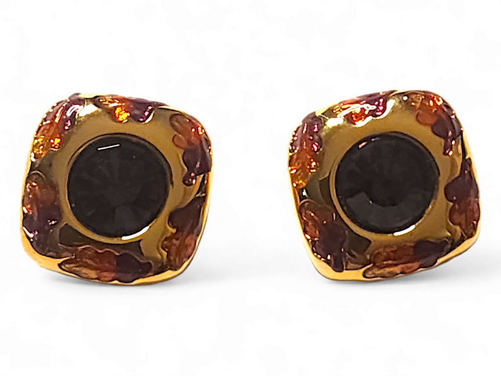 JOAN RIVERS Purple Amethyst Cabochon Gold Plated Rhinestone & Enamel  Clip-On Earrings