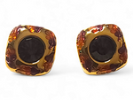 JOAN RIVERS Purple Amethyst Cabochon Gold Plated Rhinestone & Enamel  Clip-On Earrings