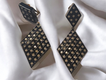JEWELLIANS 4" Domino Style diamante Rhinestone Black Lacquer Vintage Earrings
