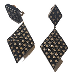 JEWELLIANS 4" Domino Style diamante Rhinestone Black Lacquer Vintage Earrings