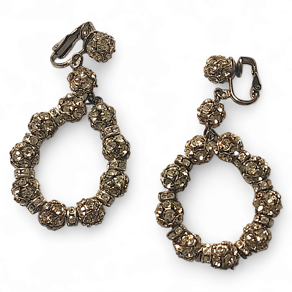 Silver-Tone Round Hoop Swarovski? Dangle Clip-On Earrings