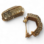 Large Les Bernard Diamante Gold Plated Half Moon Clip-on Vintage Earrings