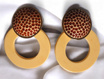 Les Bernard Orange Enamel Cream Hoop Clip-on Vintage Earrings