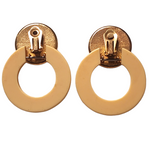 Les Bernard Orange Enamel Cream Hoop Clip-on Vintage Earrings