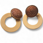 Les Bernard Orange Enamel Cream Hoop Clip-on Vintage Earrings