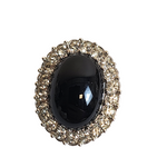 Silver Tone Glass Black Cabochon Diamante Clip-on Vintage Earrings