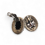 Silver Tone Glass Black Cabochon Diamante Clip-on Vintage Earrings