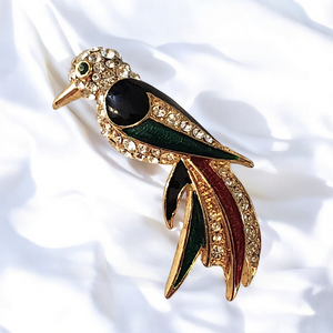 Stunning Enamel Unsigned D’Orlan Bird Austrian Crystals Gold Plated Vintage Brooch